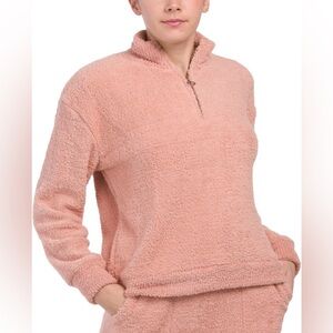 Honeydew Intimates | NWT Pink Mock Neck Half-Zip Sherpa Pullover Sweater